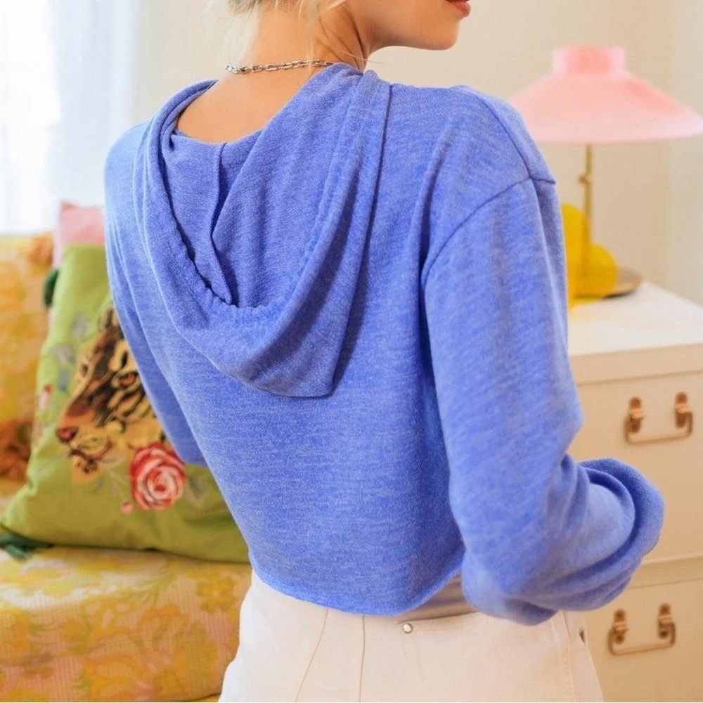 Blue Cropped Cut Out Hoodie - Picture 2 of 3